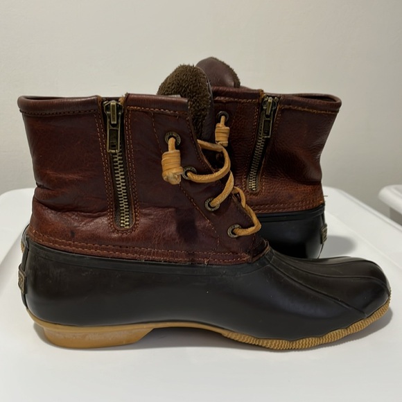 Sperry Women's Saltwater Duck Rubber Boots Size 9 Brown Black Top-Sider Rain - Picture 12 of 16